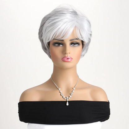 Short Natural Wigs with Bangs Soft Mommy Hair Daily Use Short  Grey Ombre Curly Synthetic Hair Costume Party Wig for Women