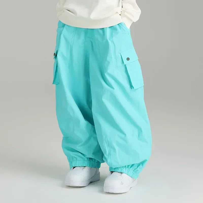 Ski Pants Elastic Waist Snowboard Wear Women Men Casual Solid Snow Pants Baggy Hip Hop Ski Clothing Loose Hipster Snow Trousers