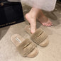 Fashion Winter Warm Women Slippers Cozy Faux Fur Cross Indoor Floor Slides Flat Soft Fluffy Female Celebrities Home Cotton Shoes