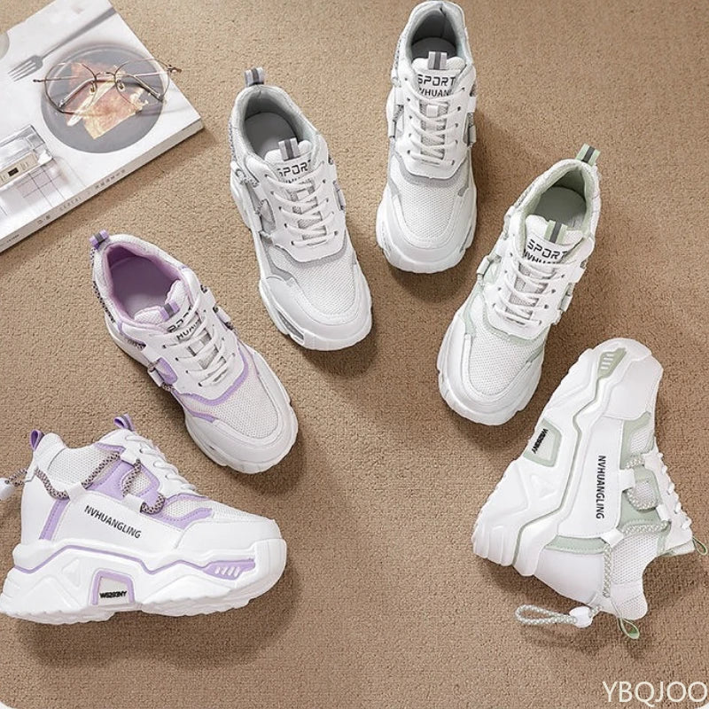 Small Size Spring Autumn Fashionable Thick Sole Height Increasing Women's Shoes Versatile Casual and Comfortable Dad Shoes