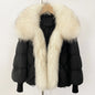 OFTBUY 2025 New Winter Large Real Raccoon Fur Puffer Coat Women Oversized Feather Down Parka Knit Sleeve White Duck Down Jacket