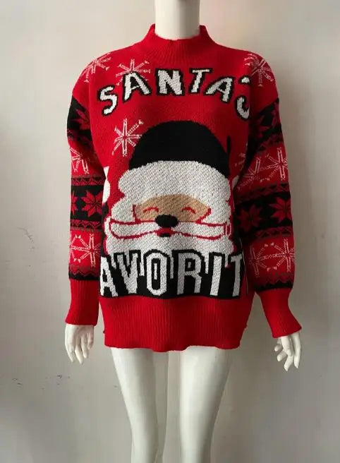 Women's Sweater Autumn New Santa Claus Embroidery Print Round Neck Long Sleeve Casual Knitwear Christmas Pullover Sweater