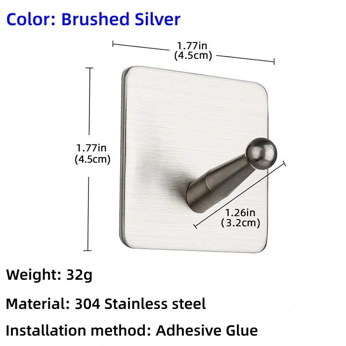 High Quality 304 Stainless Steel Self Adhesive Hooks Shower Bath Hook Kitchen Hanger Bathroom Hook Household Wall Hanger