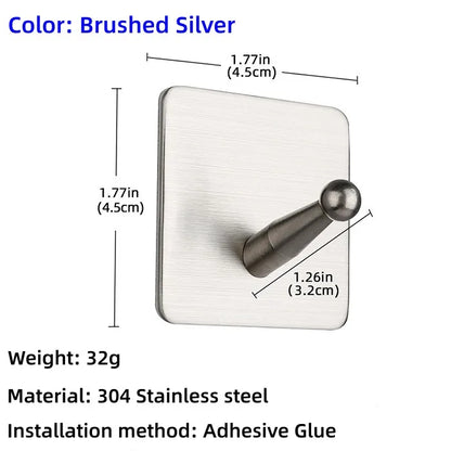 High Quality 304 Stainless Steel Self Adhesive Hooks Shower Bath Hook Kitchen Hanger Bathroom Hook Household Wall Hanger