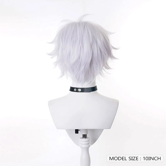 Short White Synthetic Straight Wig Anime Game Cosplay Heat Resistant Fluffy Men Wig for Daily Party