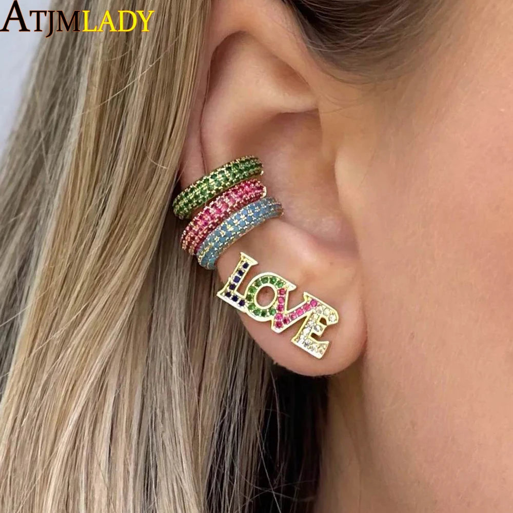 white green blue red cz Circle no piercing women 1 pc bling full cz colorful ear cuff multi piercing clip on earring ice jewelry