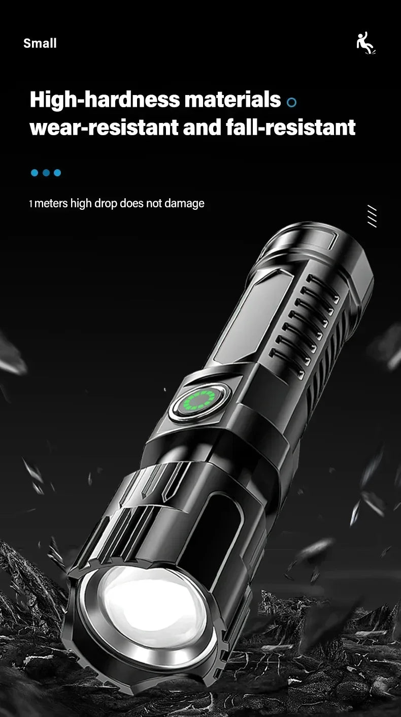 High Strong Power Led Flashlights 2000LM Tactical USB Charging Camping Emergency Fishing Zoom Lantern Torch with Display Light
