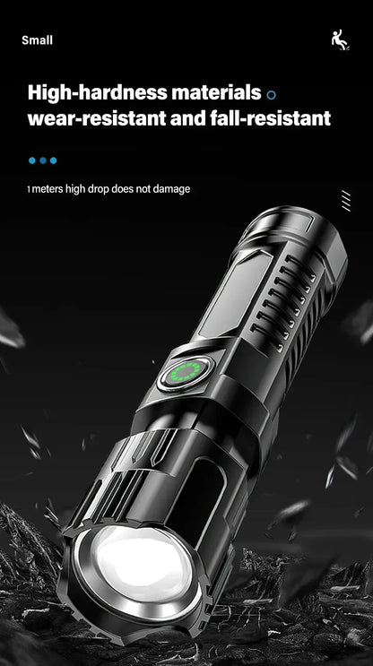 High Strong Power Led Flashlights 2000LM Tactical USB Charging Camping Emergency Fishing Zoom Lantern Torch with Display Light