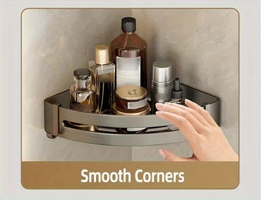 1pc Non-Drill Aluminum Bathroom Storage Rack - Wall-Mounted Corner Shelf for Shampoo, Makeup, and Accessories
