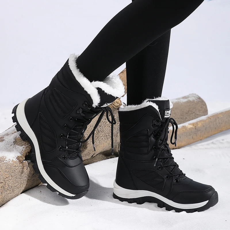 Winter Women Snow Boot High-top Waterproof Ankle Boots Ladies Thick Plus Warm Snow Hiking Boots Outdoor Cotton Shoes Sneakers