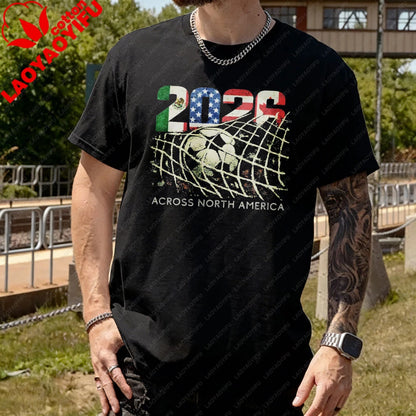 2026 North America Soccer T-Shirt World Football Fan Tee MX US CA Vintage Goal Net Graphic Cup Soccer Lover Gift Cotton Tops