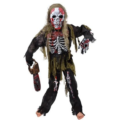 2025 New Arrival Scary Boy Burning Creepy Dead Halloween Fancy Dress Up Kids Skeleton Zombie Costume