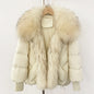 OFTBUY 2025 New Winter Large Real Raccoon Fur Puffer Coat Women Oversized Feather Down Parka Knit Sleeve White Duck Down Jacket