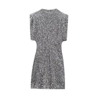 KONDALA Women Sequined Party Dress Shoulder Pad Sheath Mini Dress Sleeveless Nightclub Party Women Elegant Chic Dresses