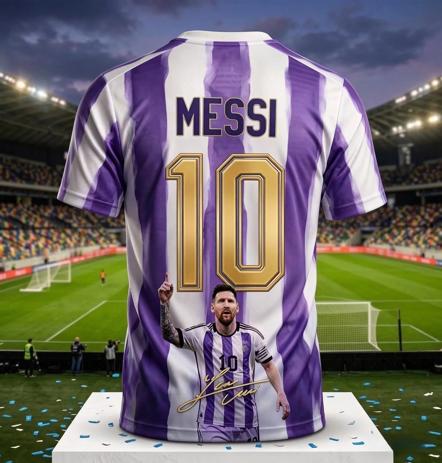 2026 Argentina No.10 Soccer Jersey | Blue White Striped 3D Print Unisex Couple Tee for World Cup Fans