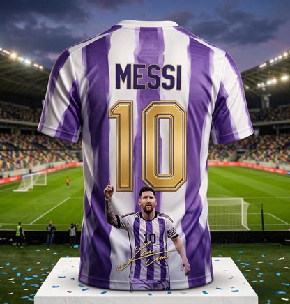2026 Argentina No.10 Soccer Jersey | Blue White Striped 3D Print Unisex Couple Tee for World Cup Fans
