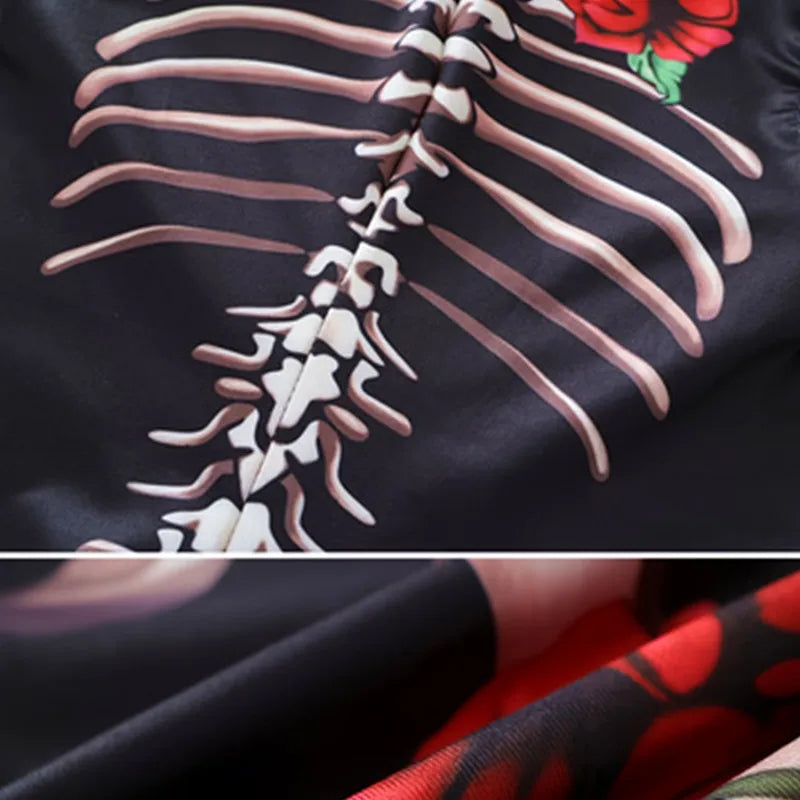 Girls Rose Skeleton Costume Ghost Bride Jumpsuit Halloween Printed Skeleton Dress Up Costume Ladies Scary Cosplay Costume