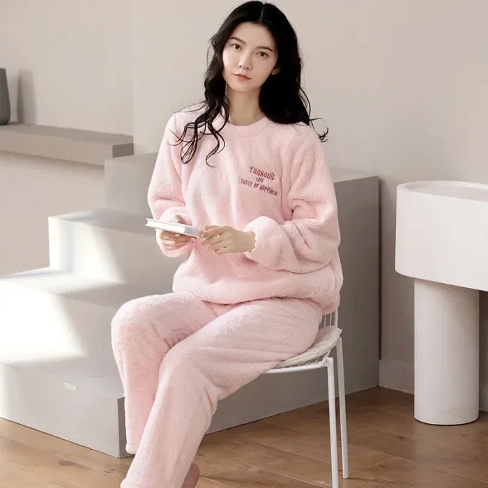 Warm Sleepwear for Winterthickened Warm Flannel Pajamas Student Long Sleeve Cartoon Ladies Loungewear Setpajamas Woman Offer