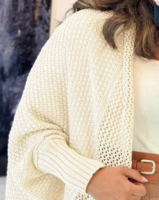 Cardigan for Women Spring Autumn New Solid Color Open Front Casual Batwing Sleeve Hollow-Out Long Sleeve Loose Cardigan