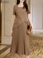 ZANZEA Elegant Office Work Dresses 2025 Women Summer Dress Square Neck Party Sundress Fashion Short Sleeve Pleated Vestidos Robe