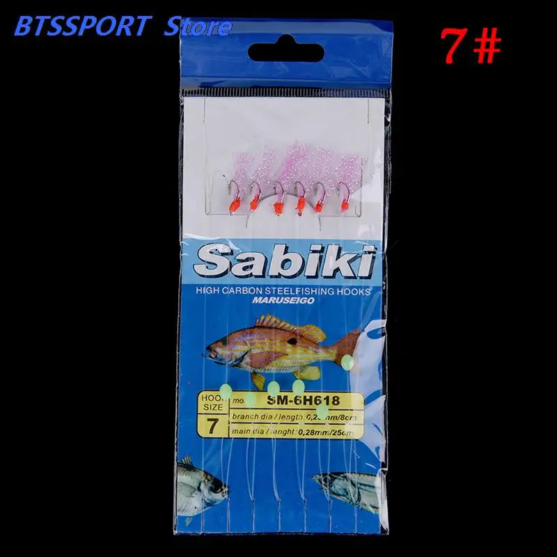 6pcs/set noctilucence Mackerel Feathers Bass Cod Sea Fishing Tackle Boat Luminous Fishing Hook Treble Fishing Lures