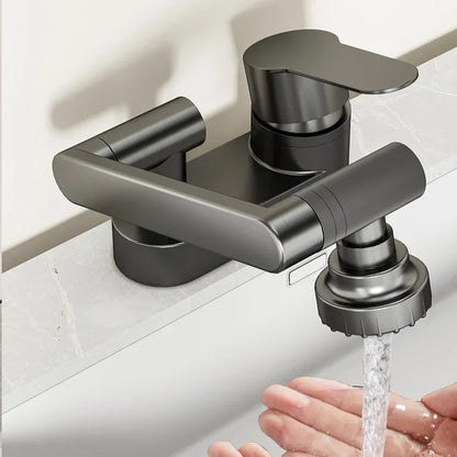 Double Hole Basin Faucets Bathroom Cold and Hot Mixing Tap 2 Modes Nozzle Faucet Sink Basin 360° Rotation Mixing Valve