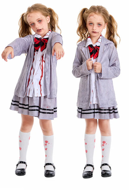 Girls Zombie School Costume Uniform Child Vampire Costume Outfits Scary Halloween Costume for Kids Zombie School Boy Outfits