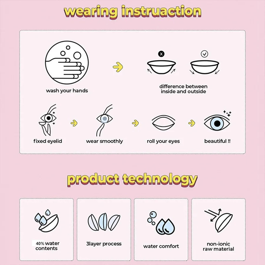 DUOXIU Yearly 365days Soft Lenses Pink-Blue Fashion Pupil Style Myopia Colored Contact Lenses (1 Pair) Covers Brown Eyes