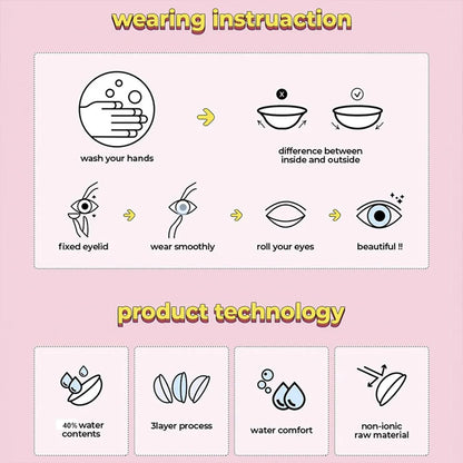 DUOXIU Yearly 365days Soft Lenses Pink-Blue Fashion Pupil Style Myopia Colored Contact Lenses (1 Pair) Covers Brown Eyes