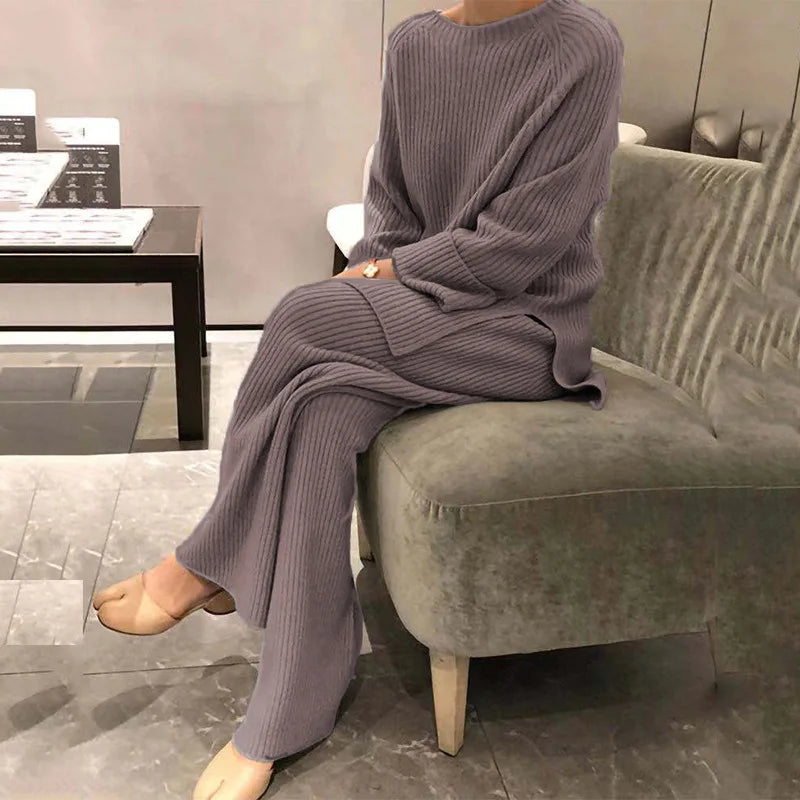 Women's Knit Lounge Sets Sweater Home Street Daily Basic Pure Simple Soft Sport Sweater Pant Fall Winter Round Neck Long Sleeve