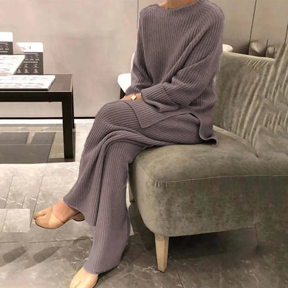 Women's Knit Lounge Sets Sweater Home Street Daily Basic Pure Simple Soft Sport Sweater Pant Fall Winter Round Neck Long Sleeve