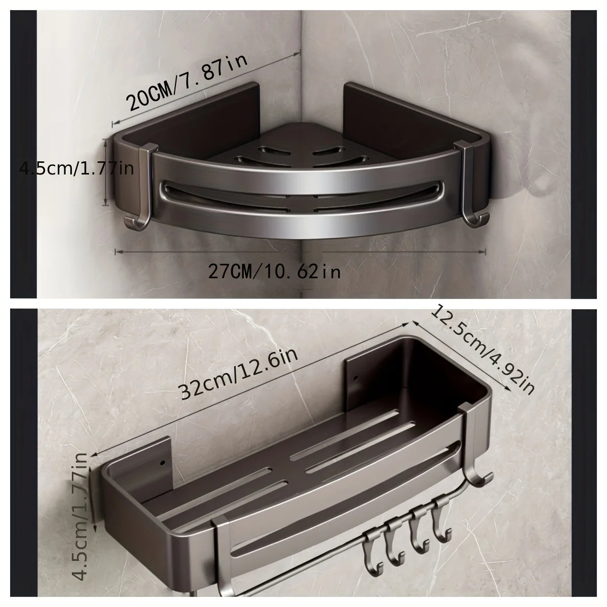 1pc Non-Drill Aluminum Bathroom Storage Rack - Wall-Mounted Corner Shelf for Shampoo, Makeup, and Accessories