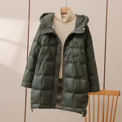 Winter Long 90% White Duck Down Jacket Women Hooded Zipper Puffer Coat Casual Warm Loose Puffer Feather Parka