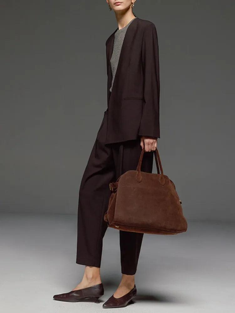 [LANMREM] Elegant 2 Piece Set Women's V Neck Cardigan Blazers High Waist Straight Slim Pants Fashion 2025 Spring New 26C1662