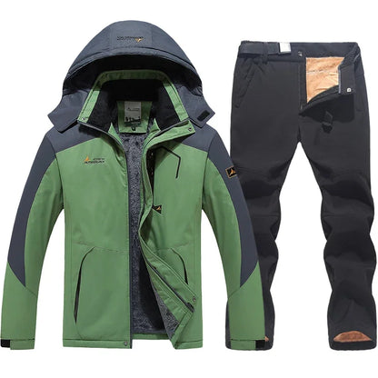 Men's Ski Suit Winter Waterproof Snowboard Wear Set Outdoor Men Snow Fleece Jackets Pants Overalls For Husband Windproof Hooded