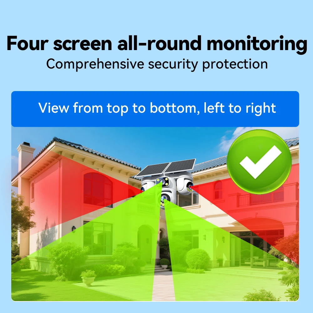 DIFANG 20MP AOV Wireless 4G Solar Camera Four Screen 360° 3 PTZ Lens  Zoom Wireless Security CCTV New Solar CCTV O-kam Pro