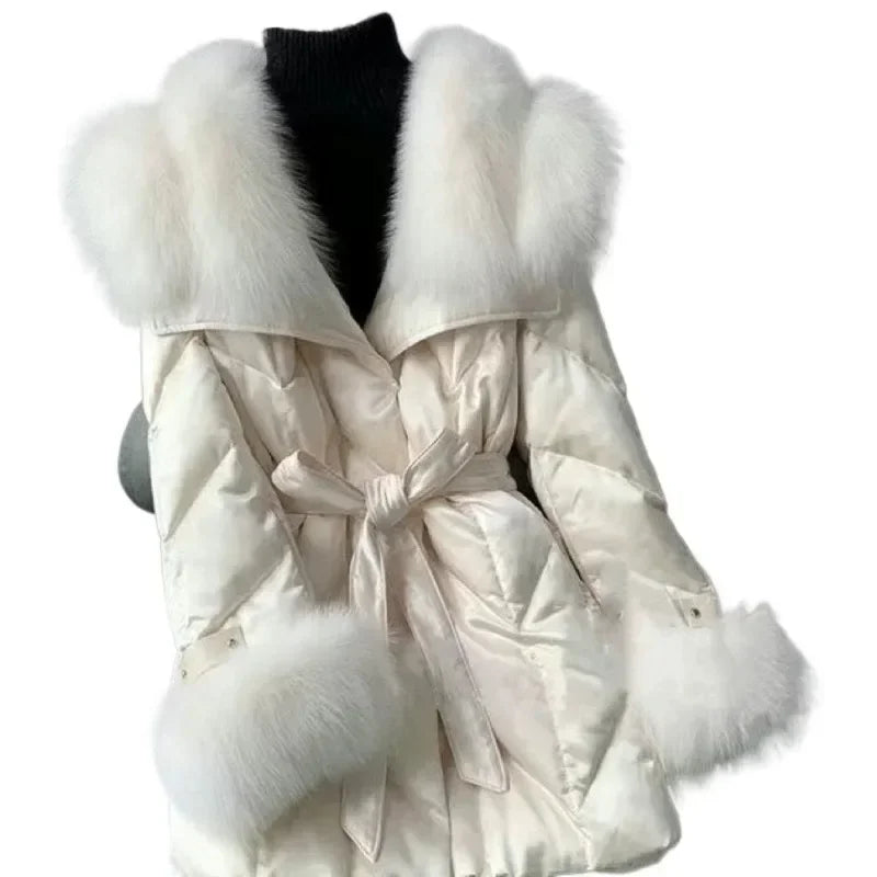 New Women High-end Down Jacket Imported copy Fox Fur Shawl Collar Down Coat Long Young Fashion Warm Slim-fit Fashion Jacket