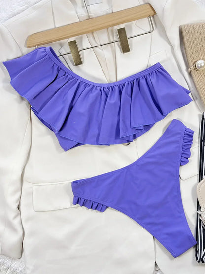 Bikini 2025 Sexy Swimwear Swimsuit Women Big Ruffle Single Shoulder Bikinis Set Bathing Suit Beach Bikini Female Push Up Tankini