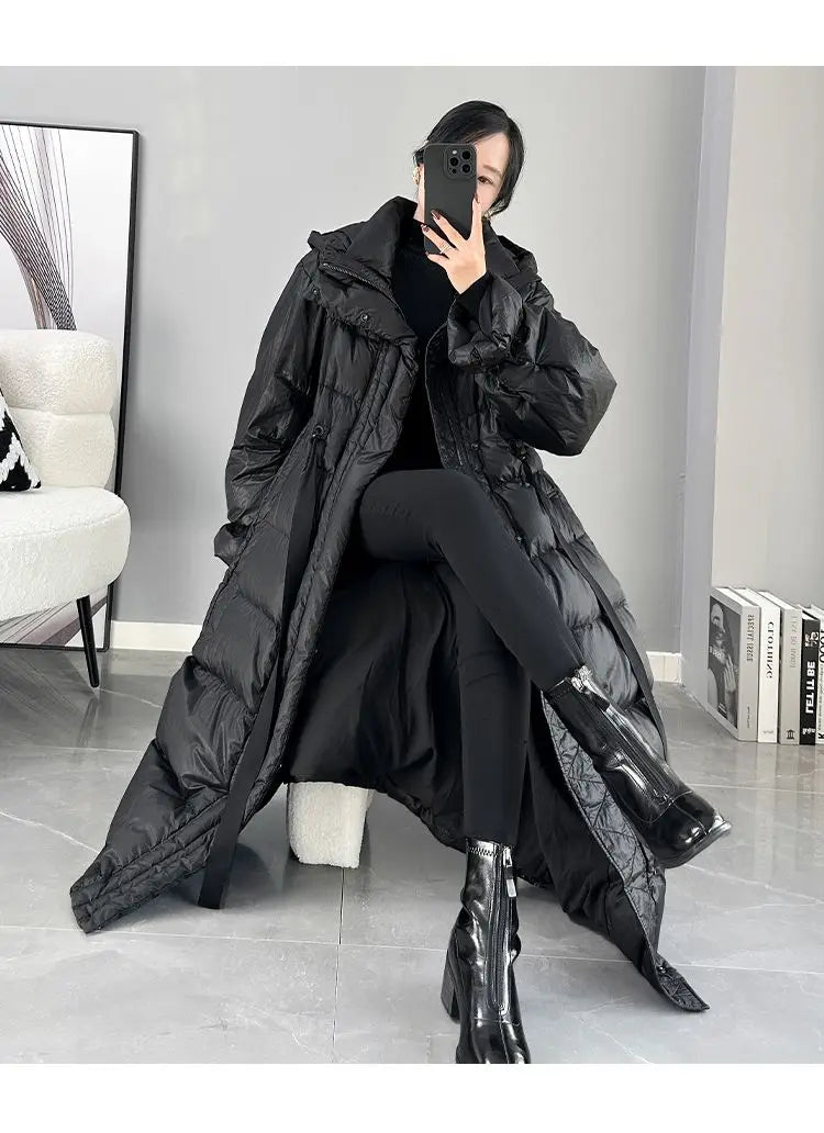 2025 New Women's Winter Black Down Jacket Women's Hooded White Duck Down Coat Windbreak Women Thicken Parker Overcoat