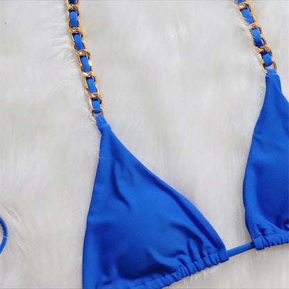 Metal Ring Halter Scrunch Butt Thong Bikini Women Swimwear Female Swimsuit Two-pieces Bikini set Bather Bathing Suit Swim V4391
