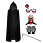 Kid Halloween Costume Set with Glowing Red Eyeglasses Skeleton Mask Death Cloak and Sickle Accessories for Scary Dress Up Partie