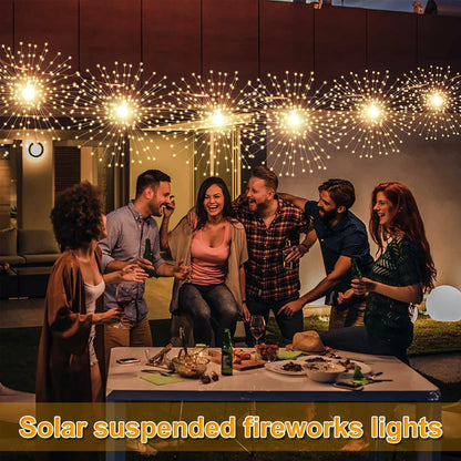 4PCS 360/480LED Solar Fireworks Lights Outdoor Waterproof Hanging 8 Modes Star Burst Light For Party Wedding Garden DIY Decor