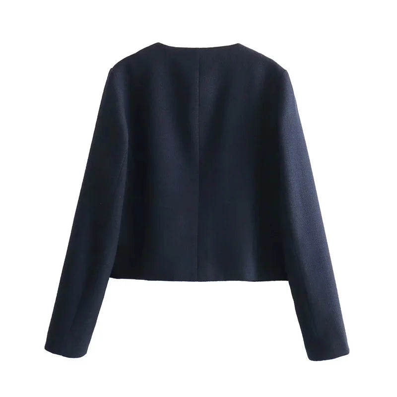 TRAF 2024 Cropped Tweed Jacket Woman Coat Button Long Sleeve Elegant Jackets For Women Short Coats Fashion New In Outerwears