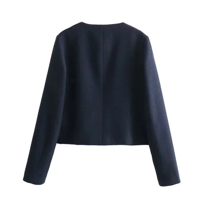TRAF 2024 Cropped Tweed Jacket Woman Coat Button Long Sleeve Elegant Jackets For Women Short Coats Fashion New In Outerwears