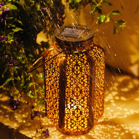 Led Solar Light Solar Hanging Lantern Retro Solar Iron Art Lantern Decorative Vintage Pathway Lamp Outdoor Metal Hollow Light