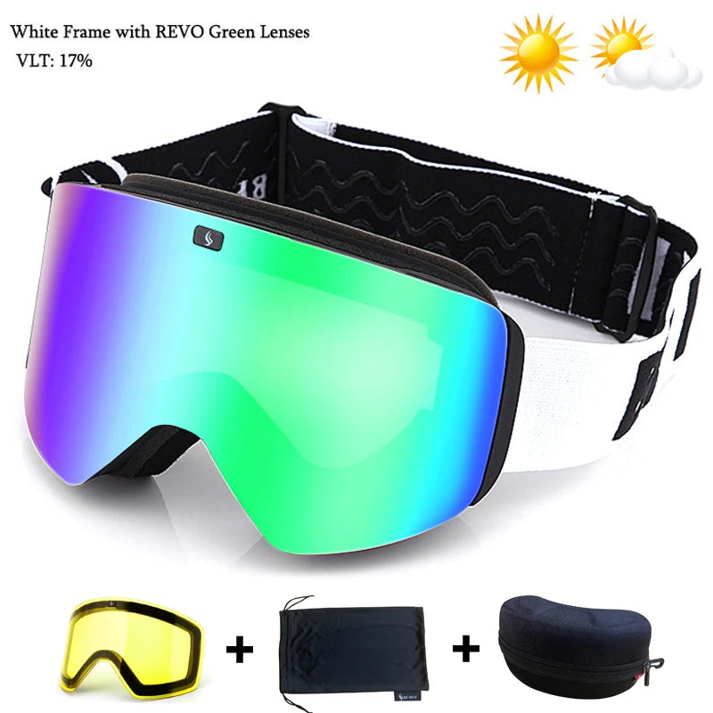 Ski Goggles with Magnetic Double Layer Yellow Lens Skiing Anti-fog UV400 Snowboard Goggles Men Women Ski Glasses Eyewear Set