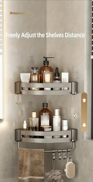 1pc Non-Drill Aluminum Bathroom Storage Rack - Wall-Mounted Corner Shelf for Shampoo, Makeup, and Accessories