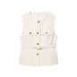 RAFZNB Fashion with Belt Waistcoat for Women Spring O Neck Sleeveless Single Breasted Slim Vest Casual Female Outerwear Chic Top