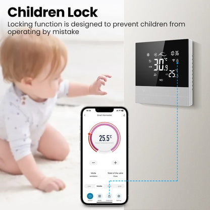 AVATTO Tuya WiFi Smart Central Air Conditioning Thermostat，Heating And Cooling Function 3 Speed Fan Coil For Alexa Google Home