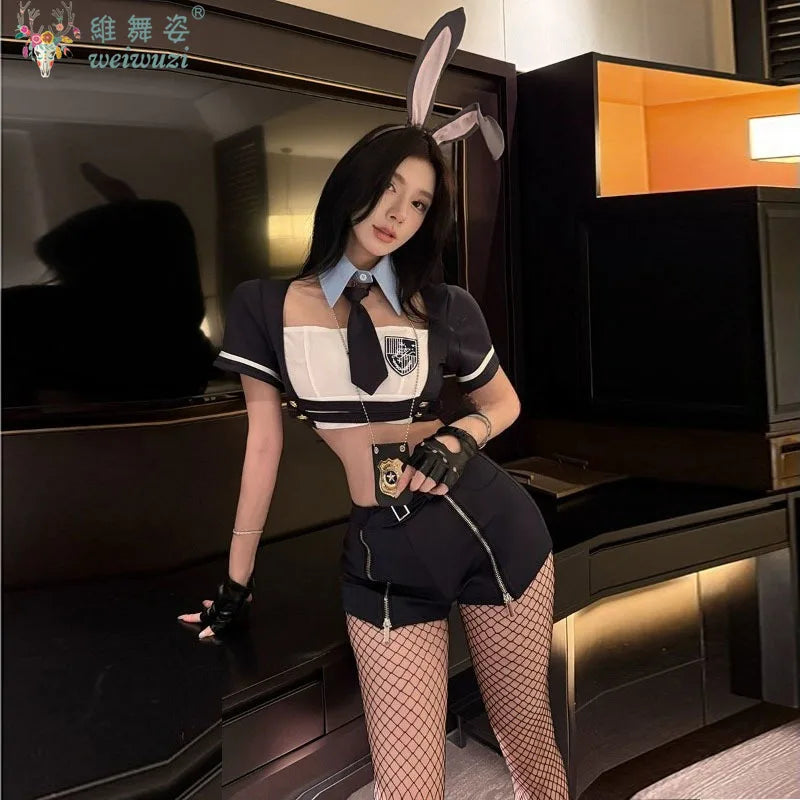 New Sexy Rabbit Search Officer Adult Women Cosplay Costume PoliceWomen Uniform Bunny Girl Stage Perfermance Fancy Suit NightClub